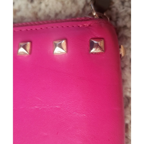 Rebecca Minkoff Pink Leather Wallet Zip Goldtone Rivets Studded Coin Purse Cute - Picture 7 of 15
